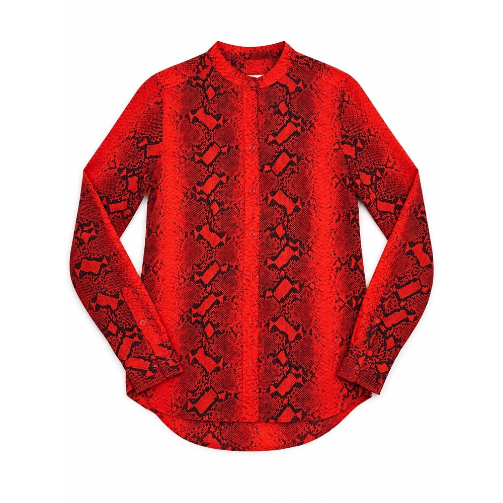 Equipment Femme Red Black Snakeskin Silk Blouse Mandarin Collar XS Office Siren